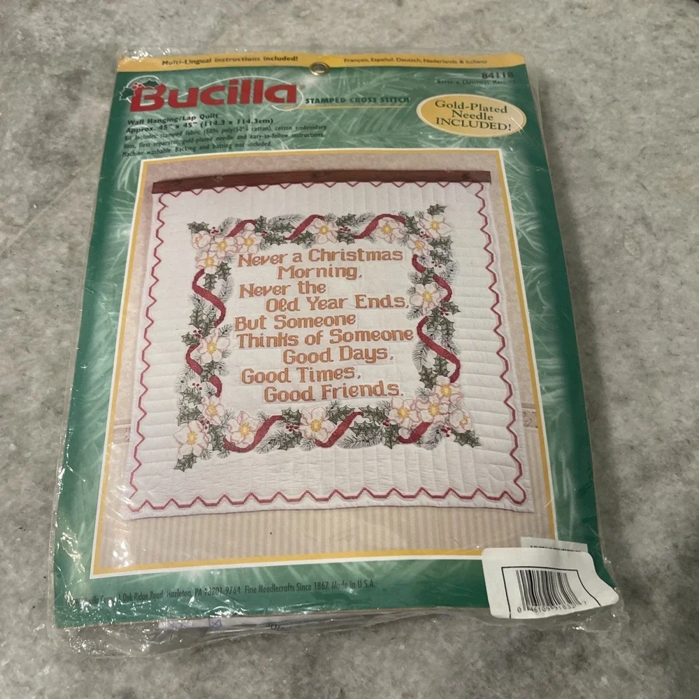 New Bucilla Stamped Cross Stitch Wall Lap Quilt 84118 Never a Christmas Morning